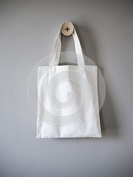 White Canvas Bag on Grey Background