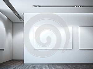 White canvas on a white wall. 3d rendering