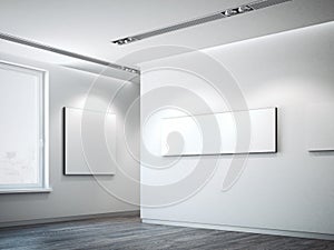 White canvas on a white wall. 3d rendering