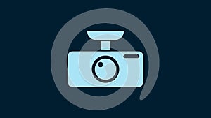 White Car DVR icon isolated on blue background. Car digital video recorder icon. 4K Video motion graphic animation