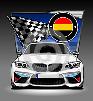 white car front view racing flag background