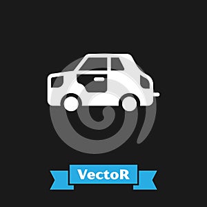 White Car icon isolated on black background. Vector