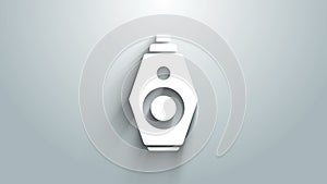 White Car key with remote icon isolated on grey background. Car key and alarm system. 4K Video motion graphic animation