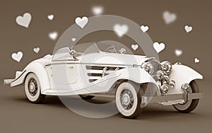 White car with love hearts - wedding