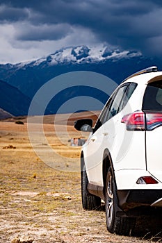 White car in mountanious