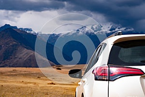 White car in mountanious Peru