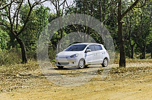 White car on roadside