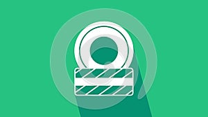 White Car tire wheel icon isolated on green background. 4K Video motion graphic animation