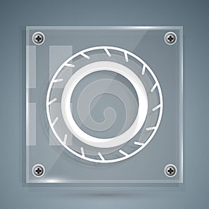 White Car tire wheel icon isolated on grey background. Square glass panels. Vector