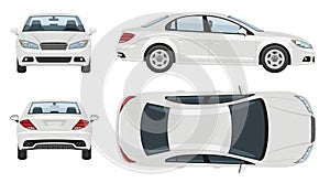 White car vector template. Vehicle branding mockup side, front, back, top view