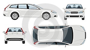 White car vector template. Vehicle branding mockup side, front, back, top view