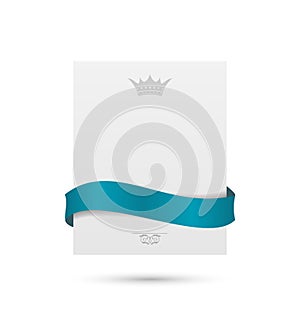 White card with blue ribbon and crown for your hol