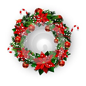 White card with Christmas wreath and bow