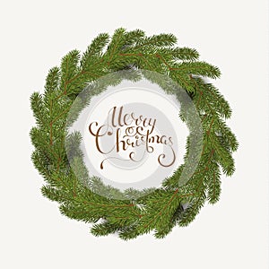 White card with Christmas wreath. Vector illustration.