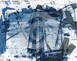 White card coated with cyanotype chemistry over multiple uses photo