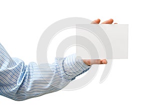 White card in man's hand