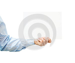 White card in man's hand