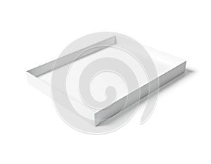 White cardboard box isolated on background. Simple, minimalist design with sharp edges, clean lines, rectangular shape. Empty