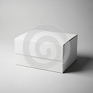 White cardboard box on a plain, light gray background. Its rectangular shape is simple,