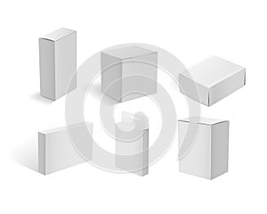 White cardboard boxes. Blank white packaging set