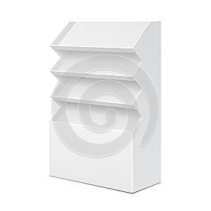 White Cardboard Floor Display Rack For Supermarket Blank Empty Displays With Shelves Products.