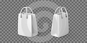 White cardboard packages Shopping bags in 3D realistic cartoon style