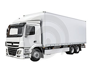 White cargo truck isolated, White truck freightliner front side view. concept of trucking, supply chain, transit