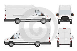 White cargo van car template in different angles. Vector illustration