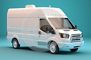 White cargo van. Isolated on solid color studio background. Side view