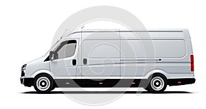 White cargo van with side profile on white background