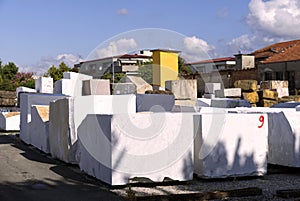 white carrara marble block in quarry