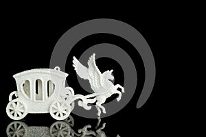 White carriage and horse isolated on  background