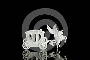 White carriage and horse isolated on  background