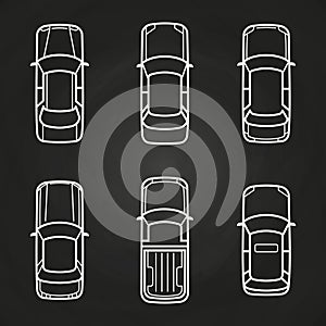 White cars template set - cars top view icons