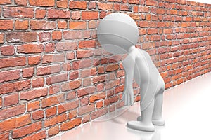 White cartoon character banging head against the wall - 3D illustration
