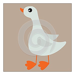 A white cartoon duck over pale pink background vector or color illustration