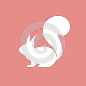 White cartoon squirrel icon isolated on pink. Vector flat animal silhouette