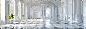 White Castle Interiors, Empty Victorian Hall, Luxury Hotel Lobby, Royal Villa, Copy Space