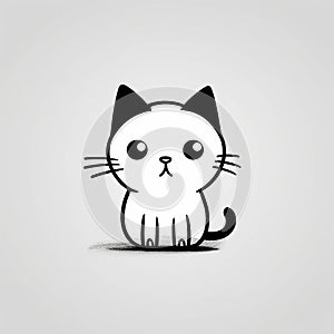 Minimalistic Cartoon Doodle Of A Cute Black And White Cat