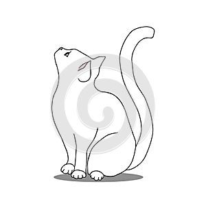 White cat with green eyes sits and looks up vector isolated sketch