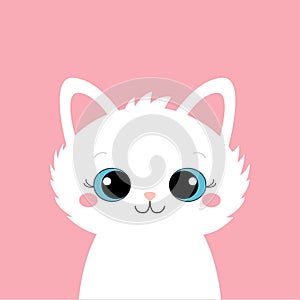 White cat head face silhouette icon. Kitten with blue eyes. Cute cartoon funny baby character. Funny kawaii animal. Pet collection