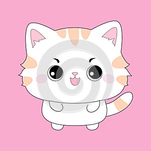 White cat. Head face silhouette icon. Striped hair. Kitten with big eyes. Cute cartoon funny baby character. Kawaii animal. Pet