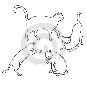 White cat pose set cartoon illustration