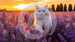 White Cat\'s Sprint in Lavender Field