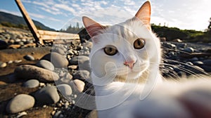 White cat taking selfie