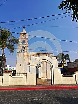 White Catholic church in a small Mexican town of Tepoztlan