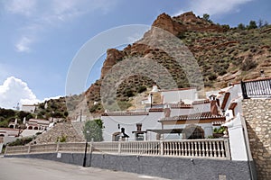 White cave houses in Marchal village near Granada in Andalusia, Spain