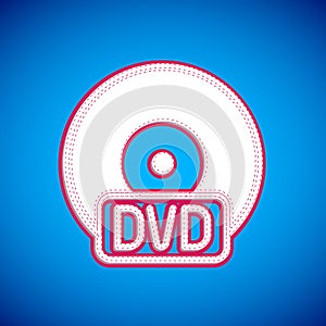 White CD or DVD disk icon isolated on blue background. Compact disc sign. Vector
