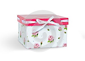 White celebratory box with a pink cap isolated on white background