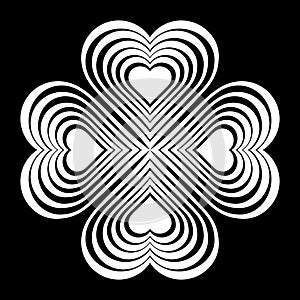 White Celtic heart knot - stylized symbol. Made of hearts. Four-leaf clover.